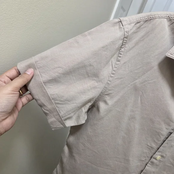 AllSaints Hermosa Cotton Linen Blend Short Sleeve Polo Shirt Beige Neutral - Picture 3 of 8